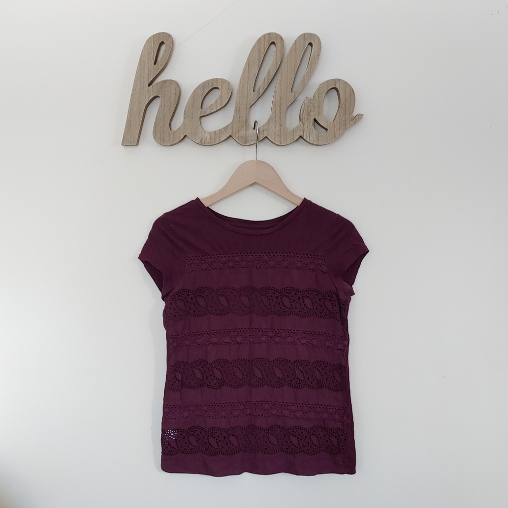 LOFT Burgundy/Plum Lace Tee (S)